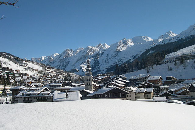 The village and Aravis range, La Clusaz