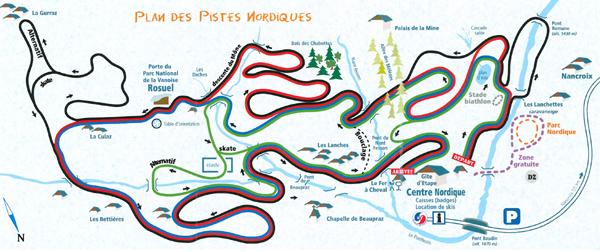 Les Arcs plan des pistes de ski de fond