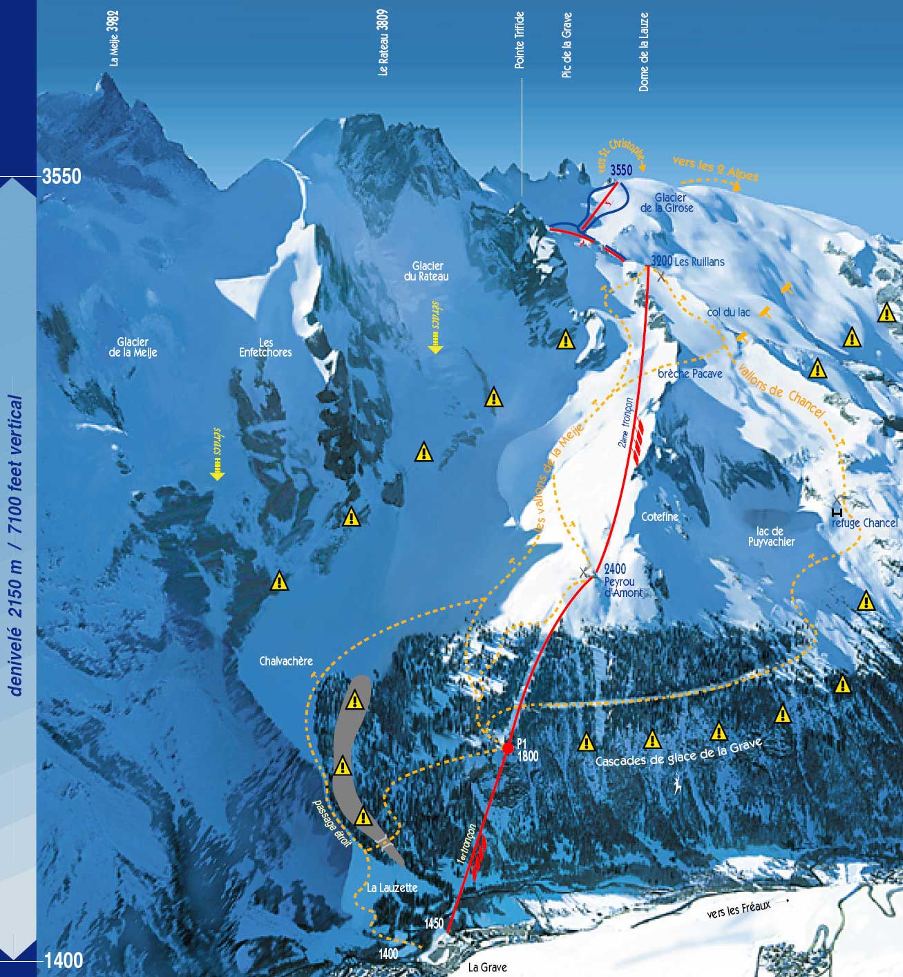 La Grave, la Meije plan des pistes