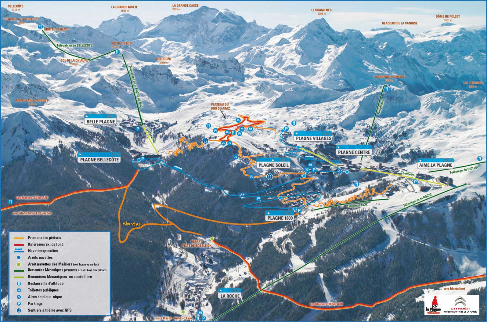 La Plagne plan des pistes de ski de fond