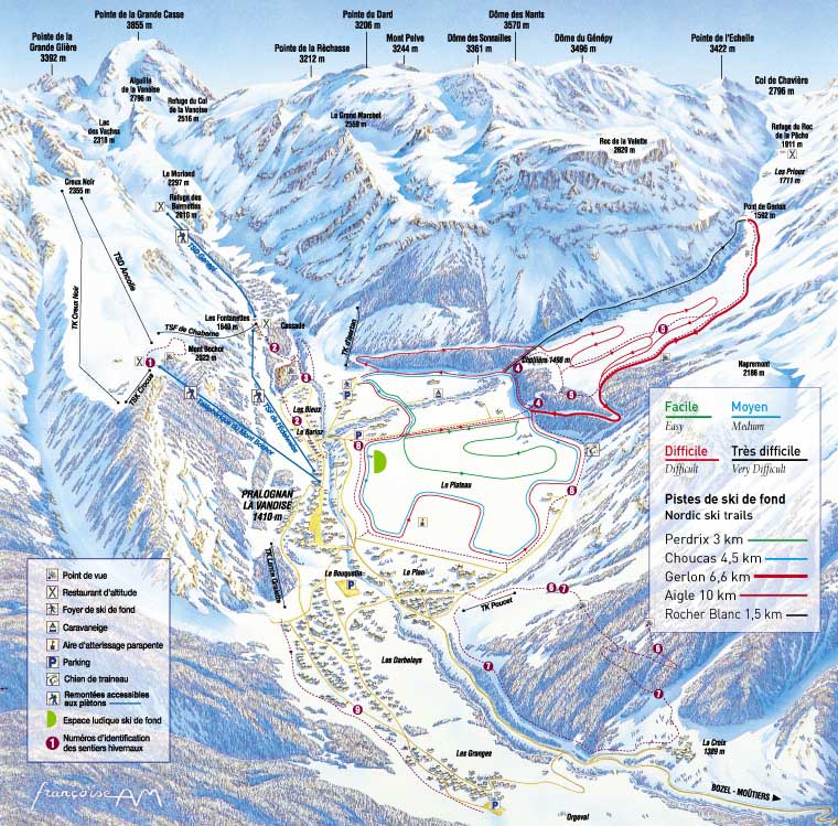 Pralognan la Vanoise cross-country skiing piste map