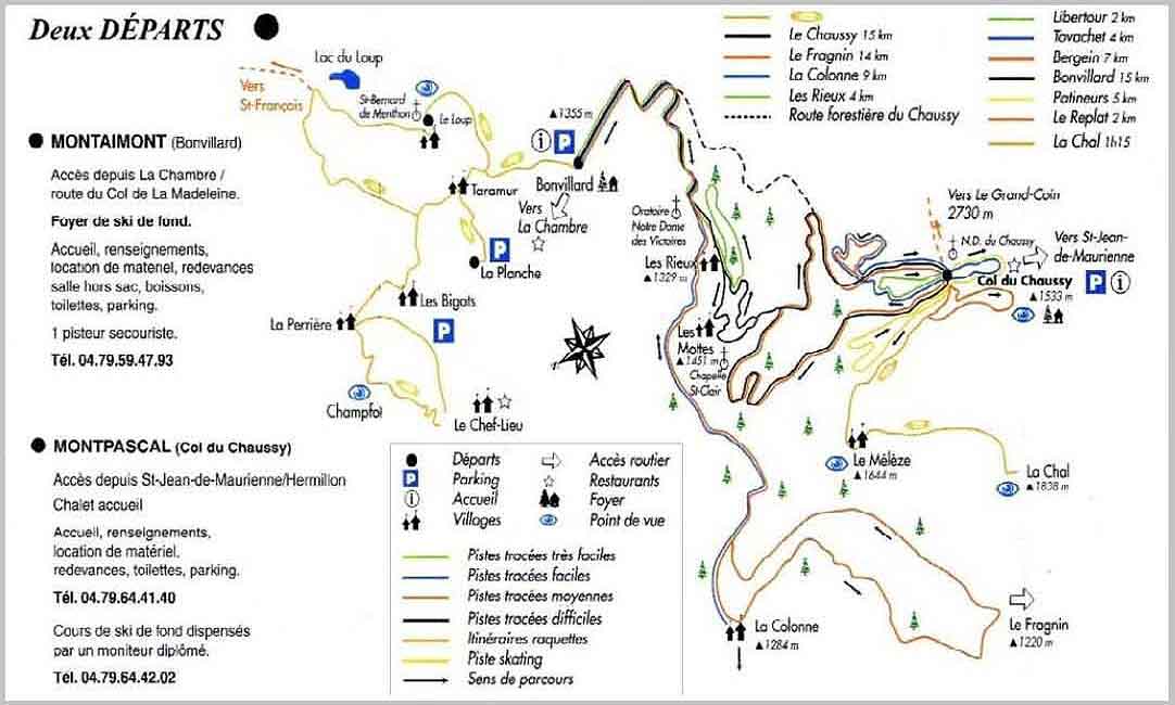 Saint François Longchamp plan des pistes de ski de fond