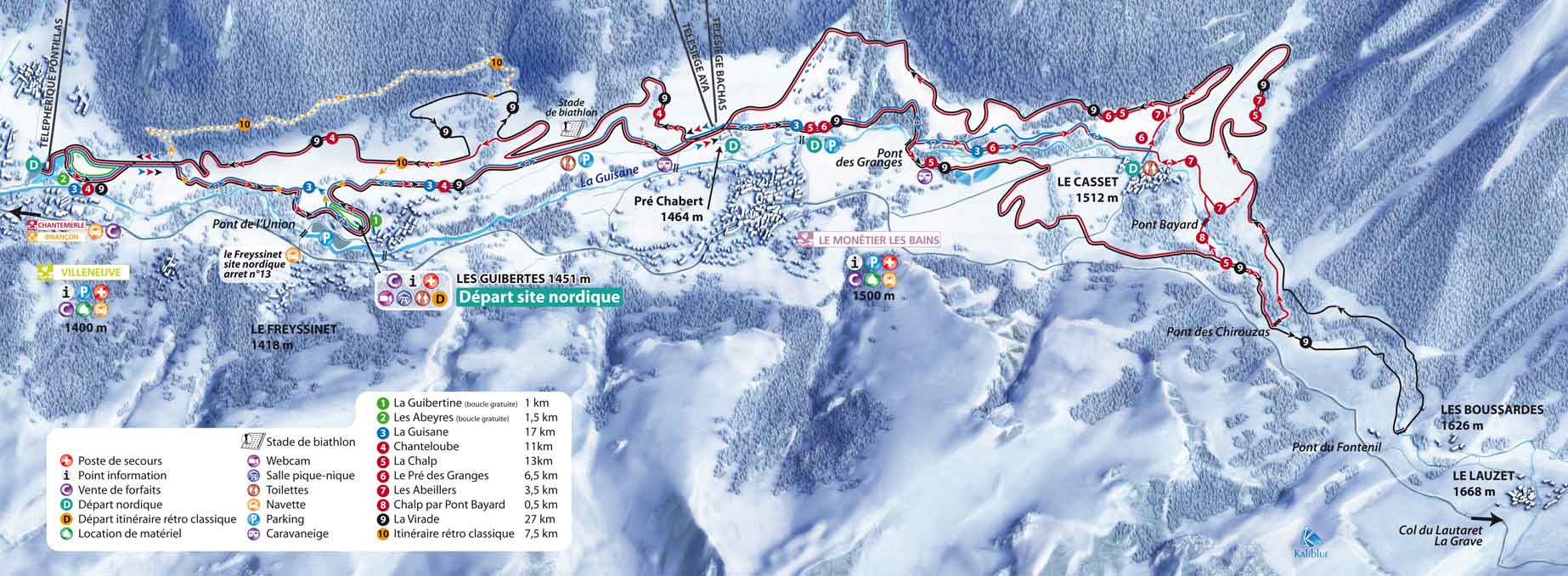 Serre Chevalier plan des pistes de ski de fond